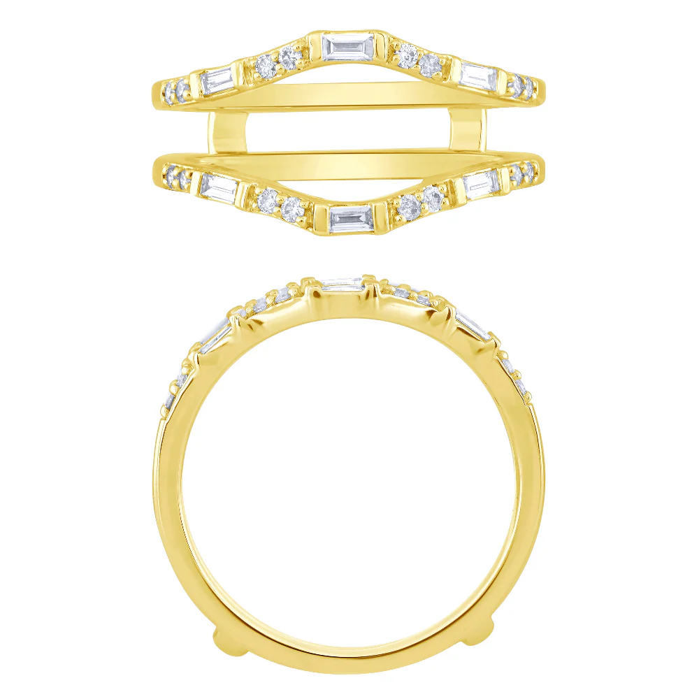 <span style="color:purple">SPECIAL!</span>.26ct G SI 14K Yellow Gold Round & Baguette Open Ring Guard Band Size 6.5 - Image 2