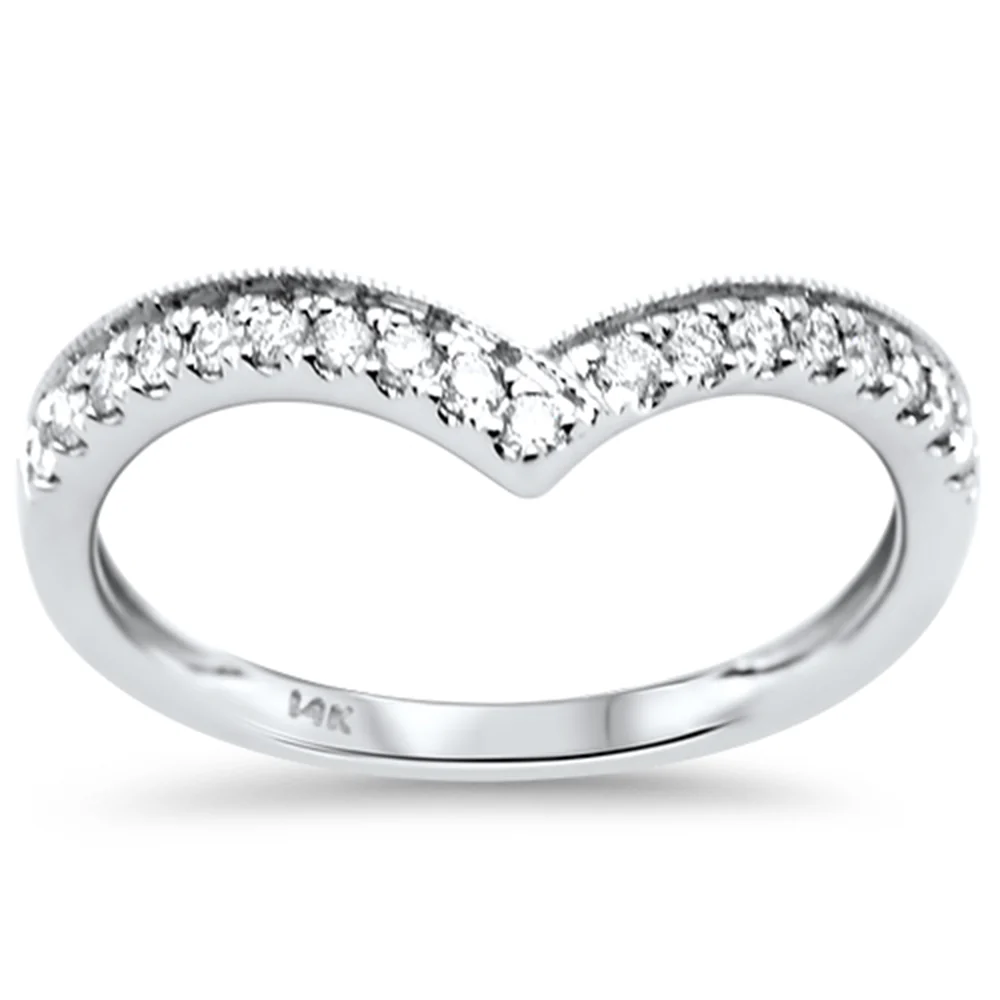 <span style="color:purple">SPECIAL!</span> .20ct G SI 14K White Gold Round Diamond Chevron Trendy Ring Size 6.5