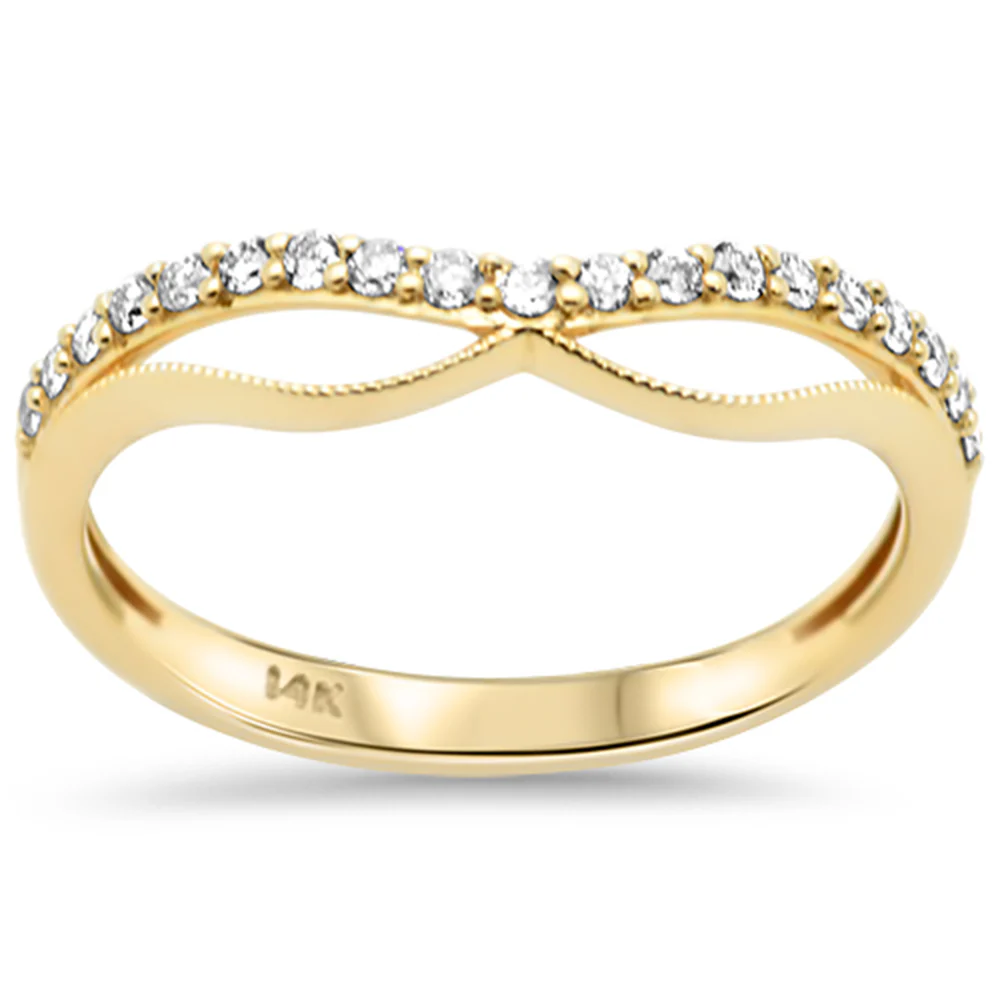 <span style="color:purple">SPECIAL!</span> .19ct G SI 14K Yellow Gold Round Diamond Chevron Trendy Ring Size 6.5