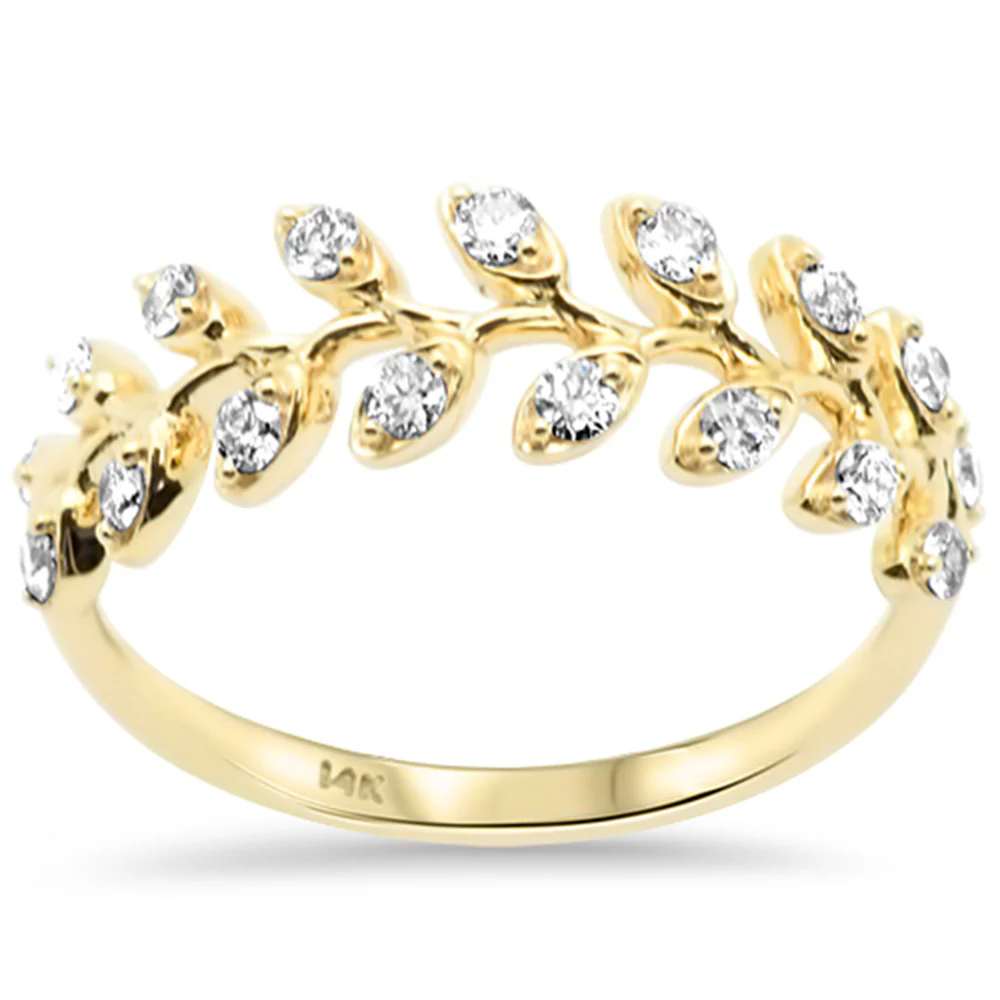 <span style="color:purple">SPECIAL!</span> .32ct G SI 14K Yellow Gold Round Diamond Leaf Style Ring Band Size 6.5