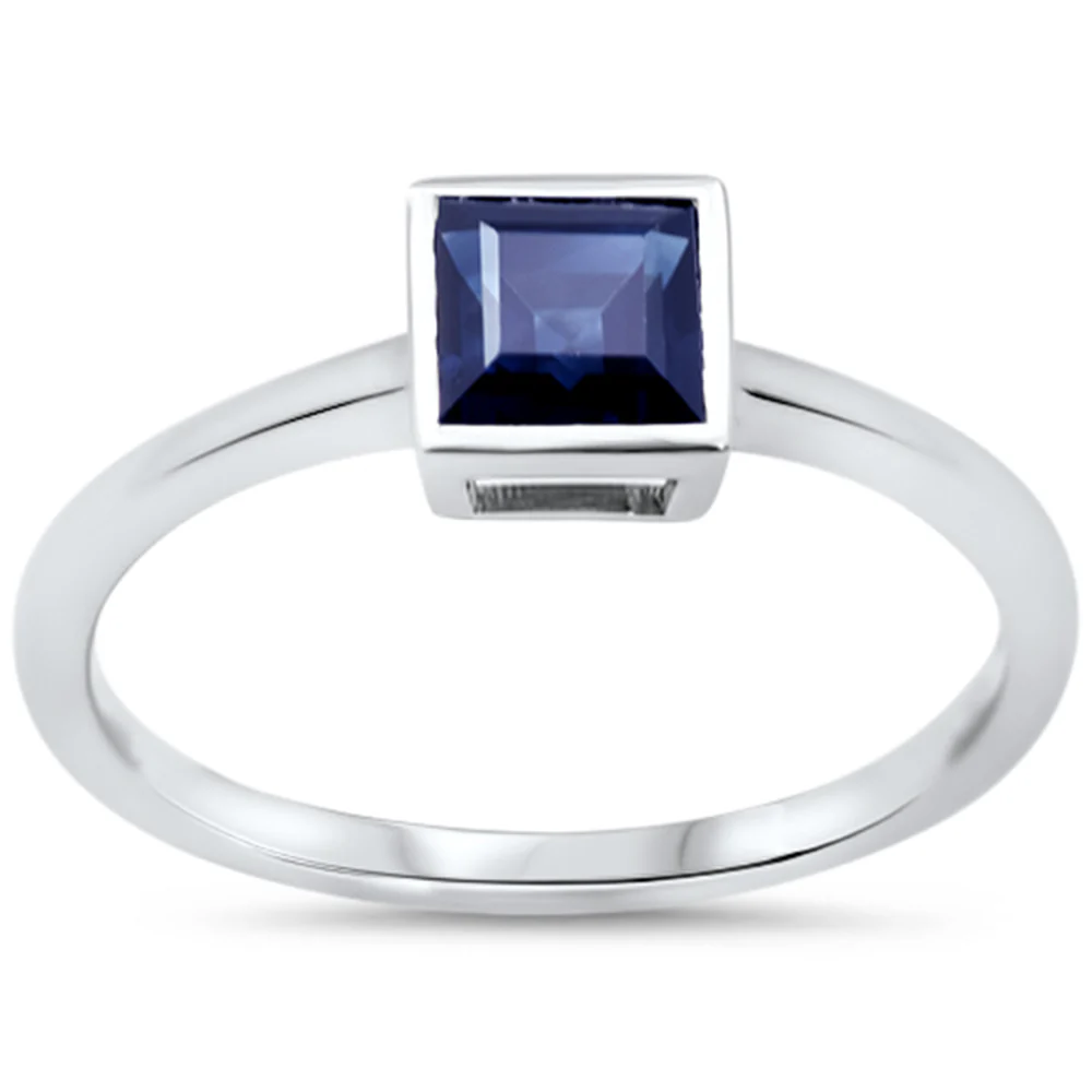 <span style="color:purple">SPECIAL!</span>.90ct G SI 14KT White Gold Princess Cut Blue Sapphire Gemstone Solitaire Ring Size 6.5