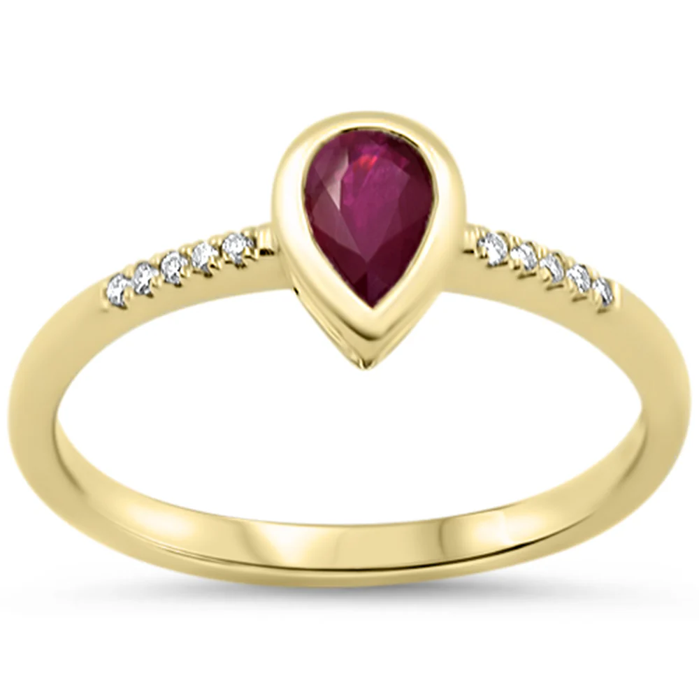 <span style="color:purple">SPECIAL!</span>.61ct G SI 14KT Yellow Gold Diamond & Pear Shape Ruby Gemstone Solitaire Ring Size 6.5