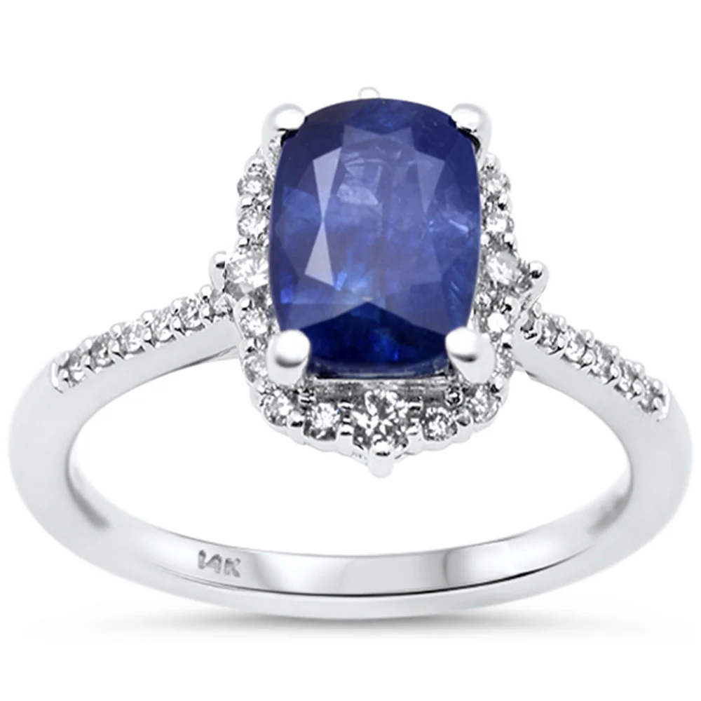 <span style="color:purple">SPECIAL!</span>2.50ct G SI 14K White Gold Diamond & Blue Sapphire Gemstone Ring Size 6.5