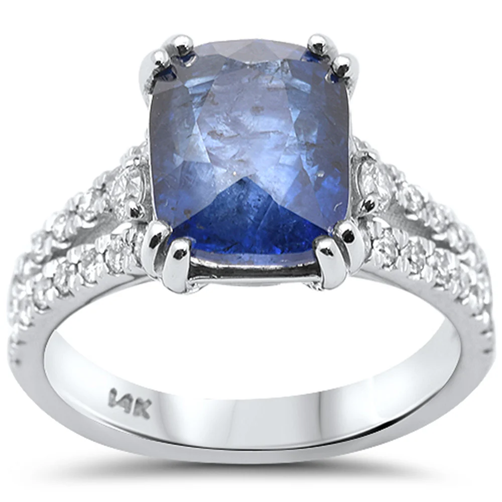 <span style="color:purple">SPECIAL!</span> 6.09ct G SI 14K White Gold Diamond & Blue Sapphire Gemstone Ring Size 6.5