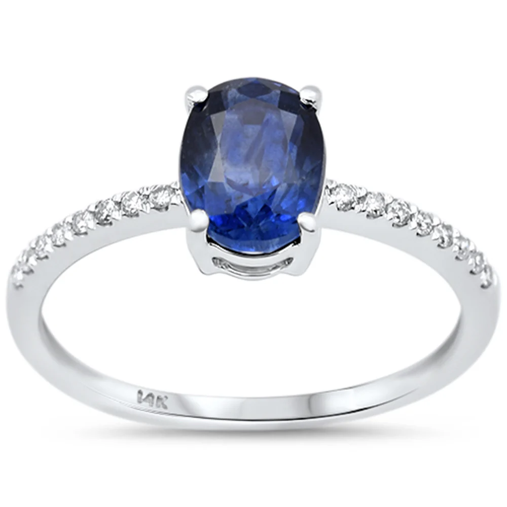 <span style="color:purple">SPECIAL!</span> 1.75ct G SI 14K White Gold Diamond & Blue Sapphire Gemstone Ring Size 6.5