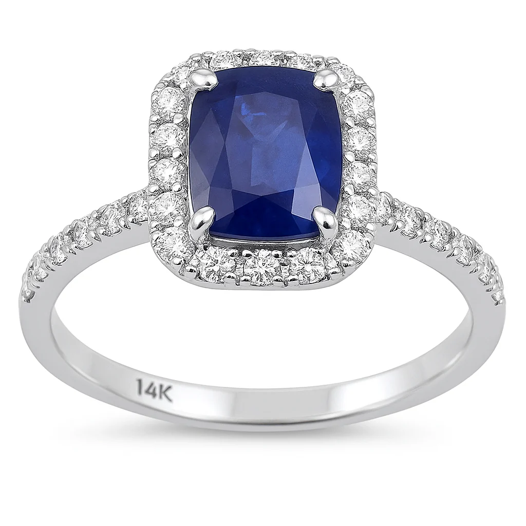<span style="color:purple">SPECIAL!</span> 2.07ct G SI 14K White Gold Diamond & Blue Sapphire Gemstone Ring Size 6.5
