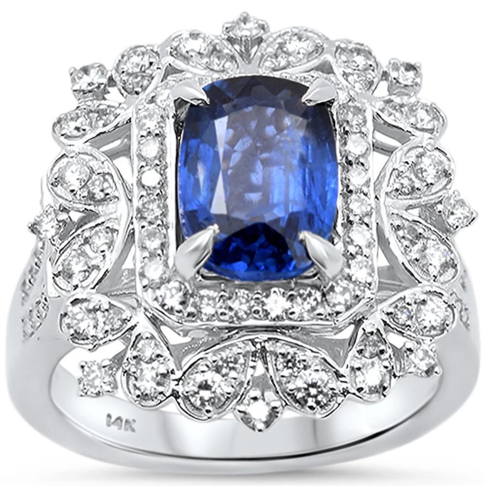 <span style="color:purple">SPECIAL!</span> 3.39ct G SI 14K White Gold Diamond & "GIA Certified" Blue Sapphire Gemstone Ring Size 6.5