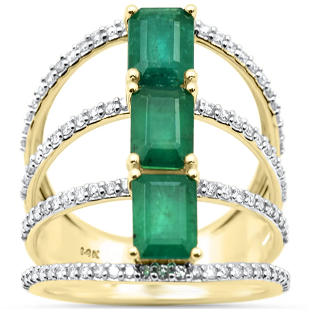 <span style="color:purple">SPECIAL!</span> 3.23ct G SI 14K Yellow Gold Diamond & Emerald Gemstone Ring Size 6.5