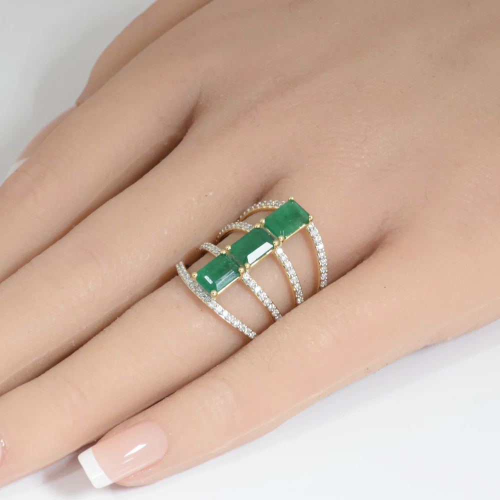 <span style="color:purple">SPECIAL!</span> 3.23ct G SI 14K Yellow Gold Diamond & Emerald Gemstone Ring Size 6.5 - Image 2