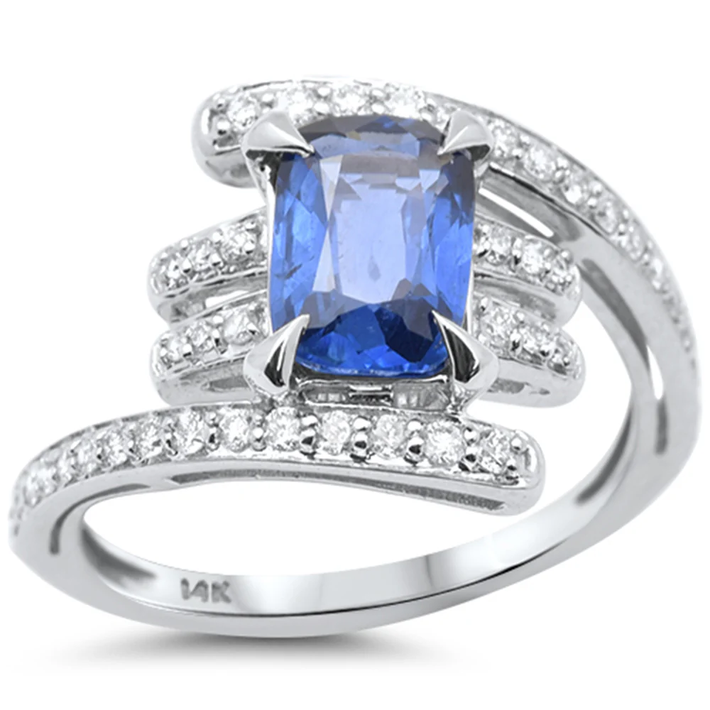 <span style="color:purple">SPECIAL!</span> 2.08ct G SI 14K White Gold Diamond & Blue Sapphire Gemstone Ring Size 6.5