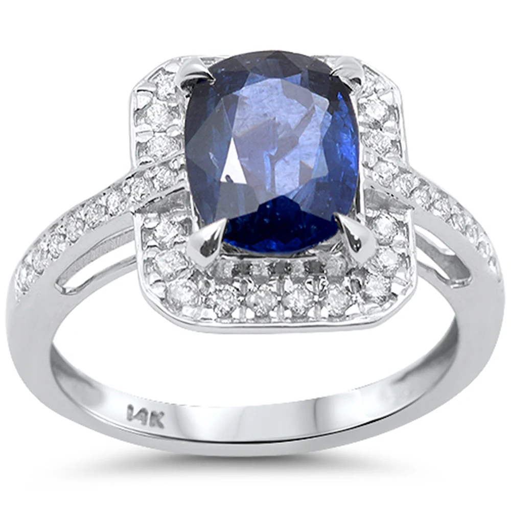<span style="color:purple">SPECIAL!</span> 2.64ct G SI 14K White Gold Diamond & Blue Sapphire Gemstone Ring Size 6.5