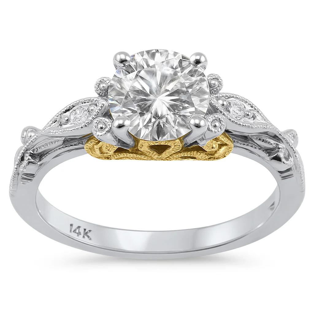 <span style="color:purple">SPECIAL!</span> .95ct G SI 14K Two Tone Gold Round Diamond Engagement Ring Size 6.5
