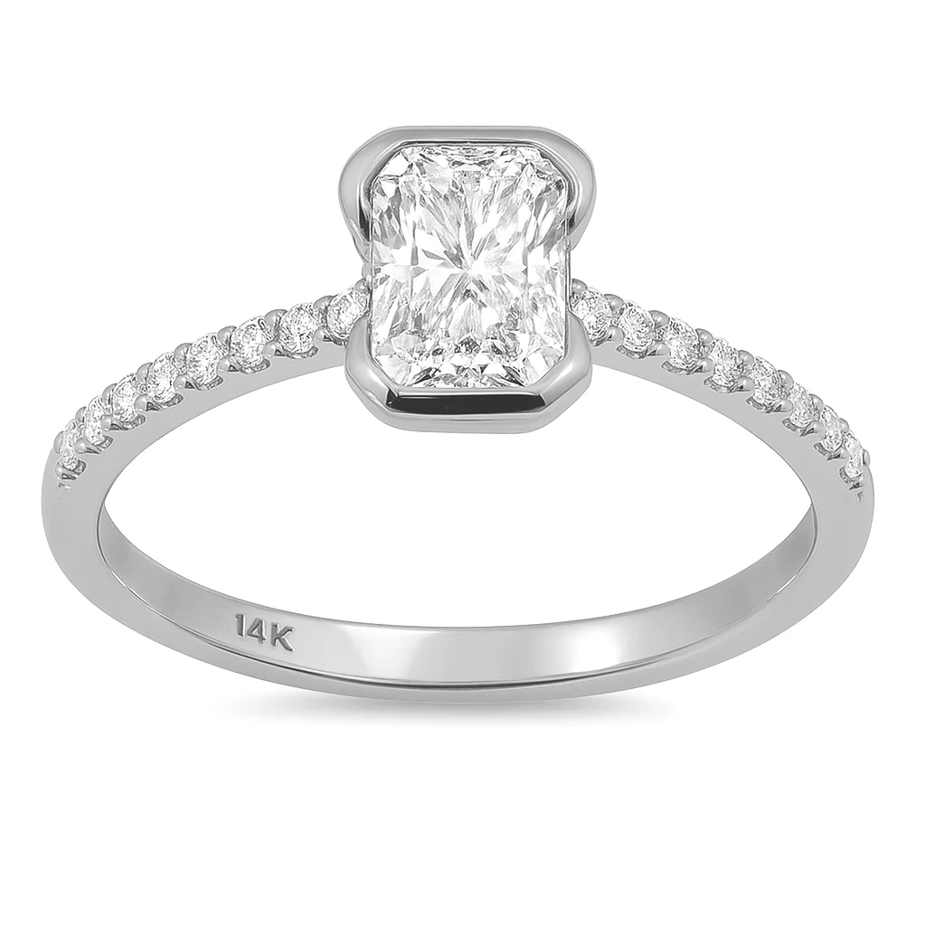 <span style="color:purple">SPECIAL!</span> .85ct G SI 14K White Gold Diamond & Radiant Engagement Ring Size 6.5