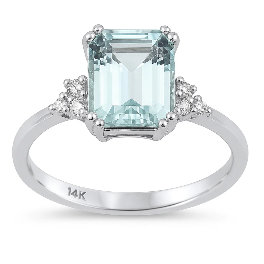 <span style="color:purple">SPECIAL!</span> 2.01ct G SI 14K White Gold Diamond & Aquamarine Gemstone Ring Size 6.5