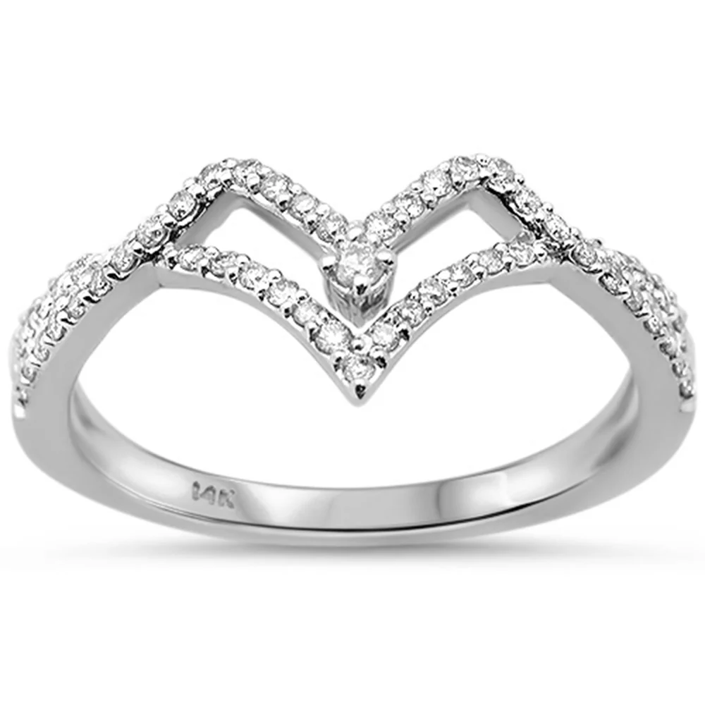 <span style="color:purple">SPECIAL!</span> .25ct G SI 14K White Gold Diamond Chevron Ring Band Size 6.5