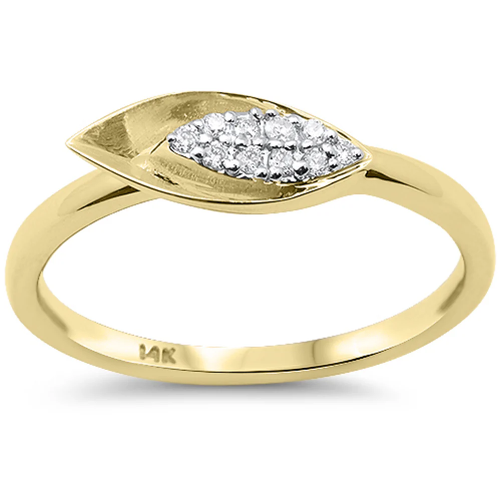 <span style="color:purple">SPECIAL!</span> .07ct G SI 14K Yellow Gold Diamond Pear Shape Leaf Band Ring Size 6.5