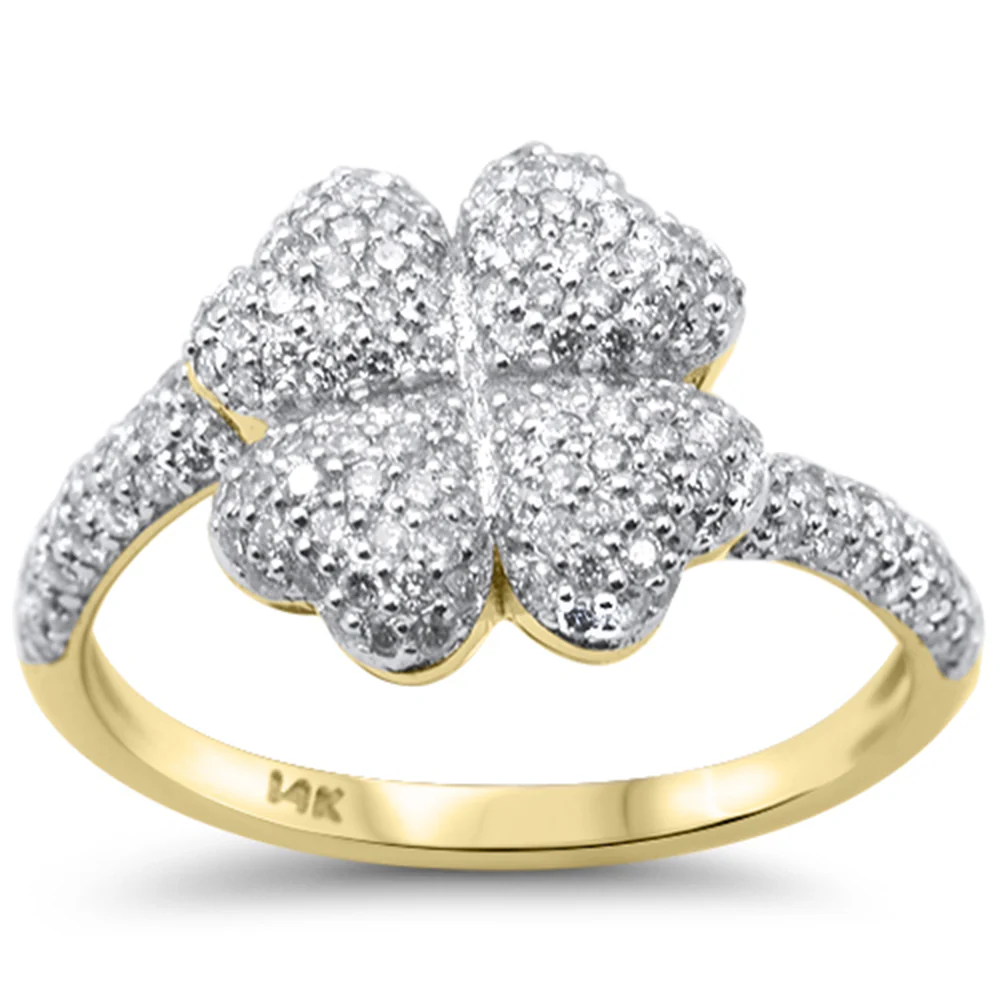 <span style="color:purple">SPECIAL!</span> .70ct G SI 14K Yellow Gold Diamond Large Clover Flower Ring Size 6.5