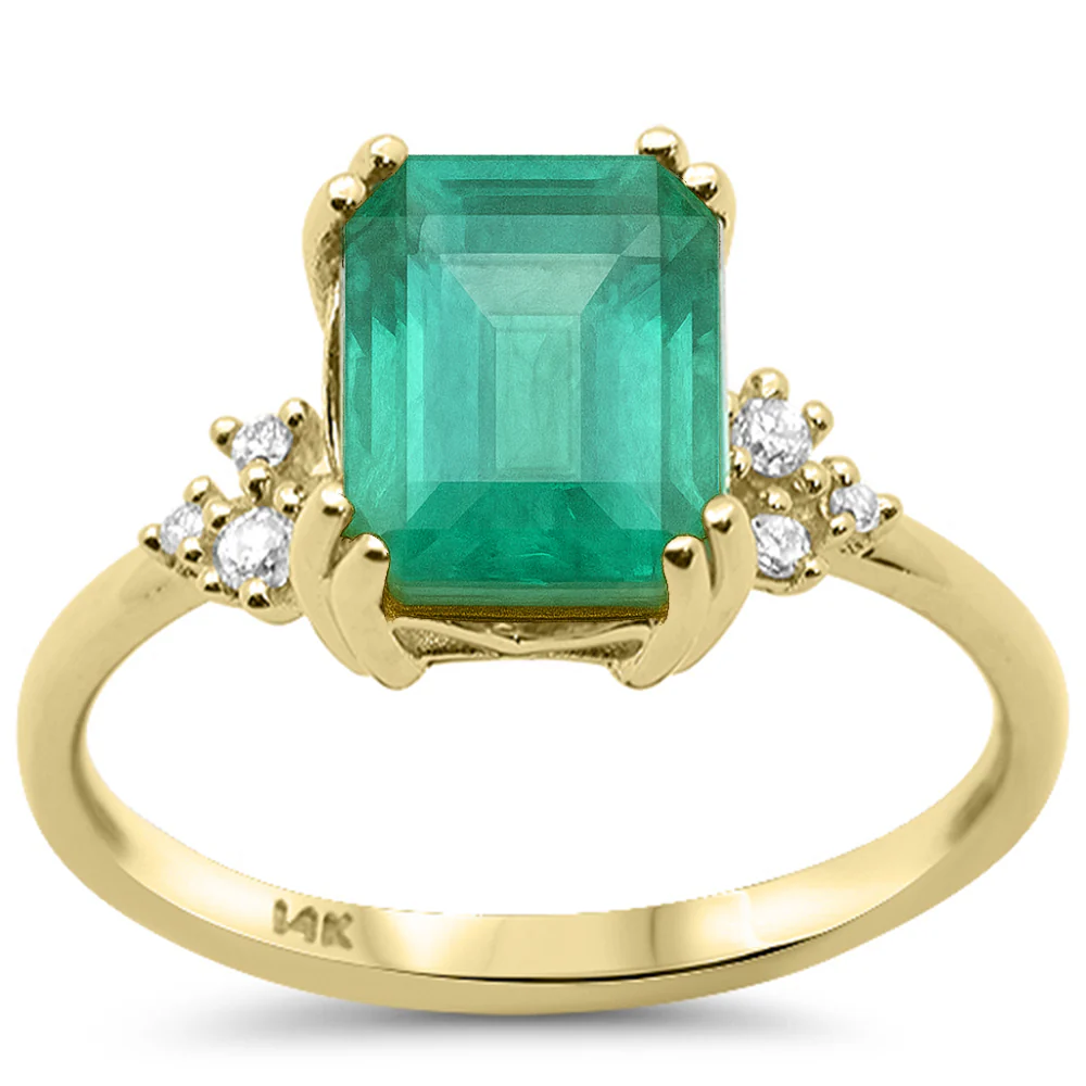 <span style="color:purple">SPECIAL!</span> 2.65ct G SI 14K Yellow Gold Natural Emerald Gemstone & Diamond Ring Size 6.5