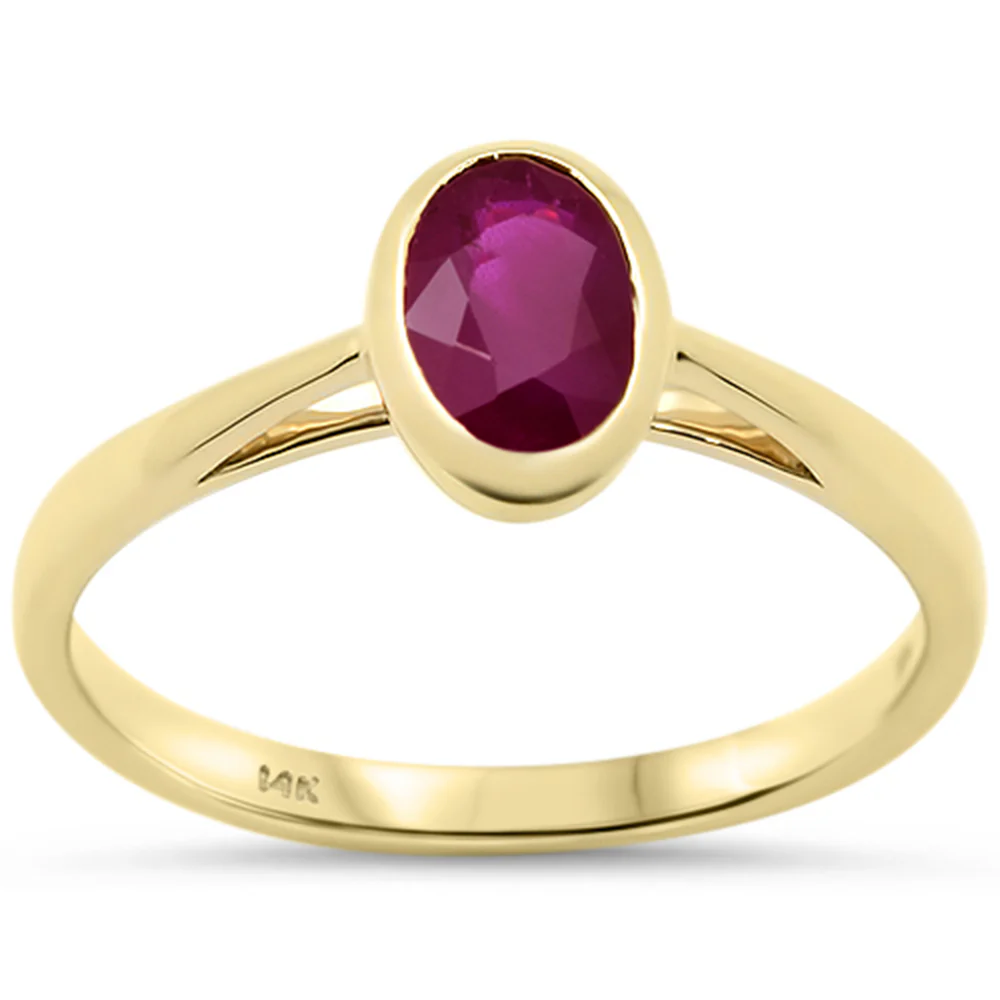 <span style="color:purple">SPECIAL!</span> 1.00ct G SI 14K Yellow Gold Bezel Set Ruby Gemstone Ring Size 6.5