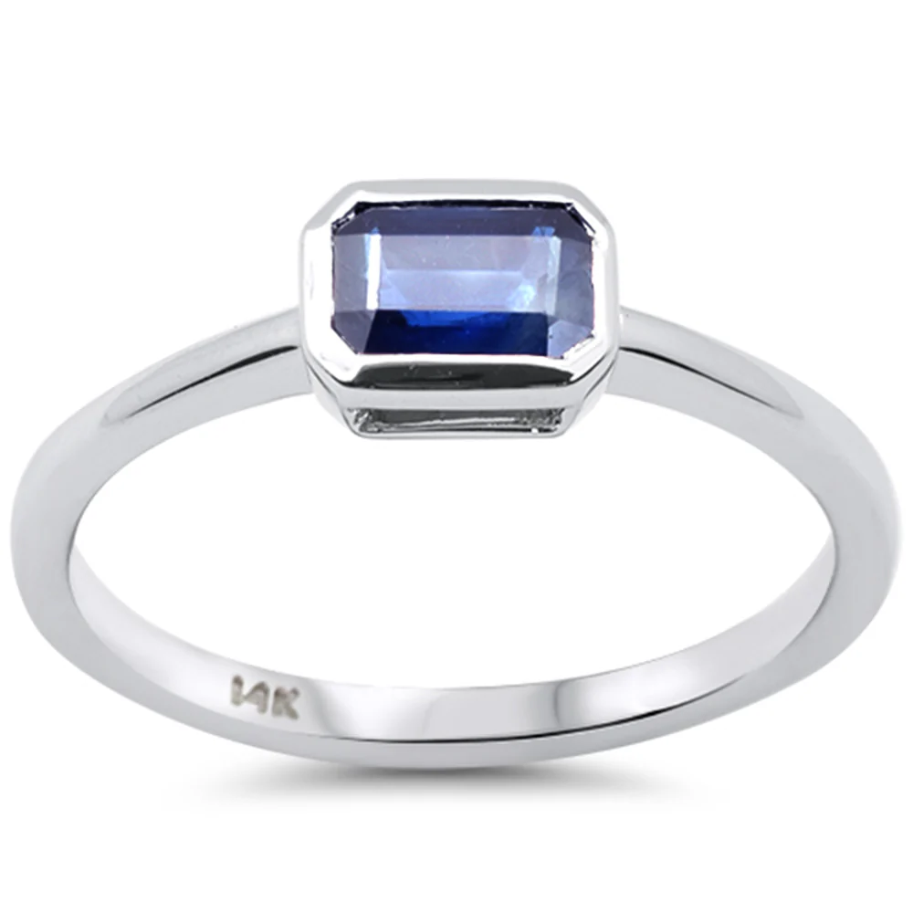 <span style="color:purple">SPECIAL!</span> .66ct G SI 14K White Gold Bezel Set Blue Sapphire Gemstone Ring Size 6.5