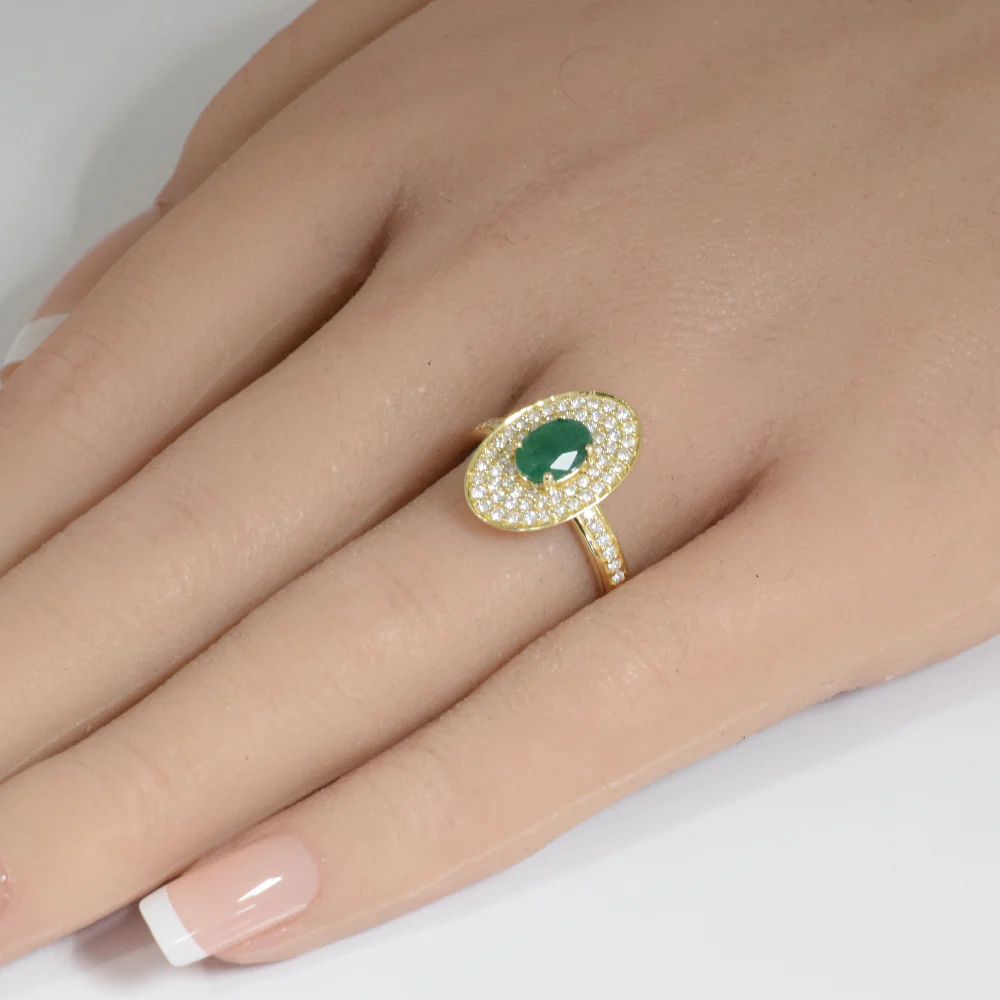 <span style="color:purple">SPECIAL!</span> 1.26ct G SI 14K Yellow Gold Oval Emerald & Diamond Gemstone Ring Size 6.5 - Image 2