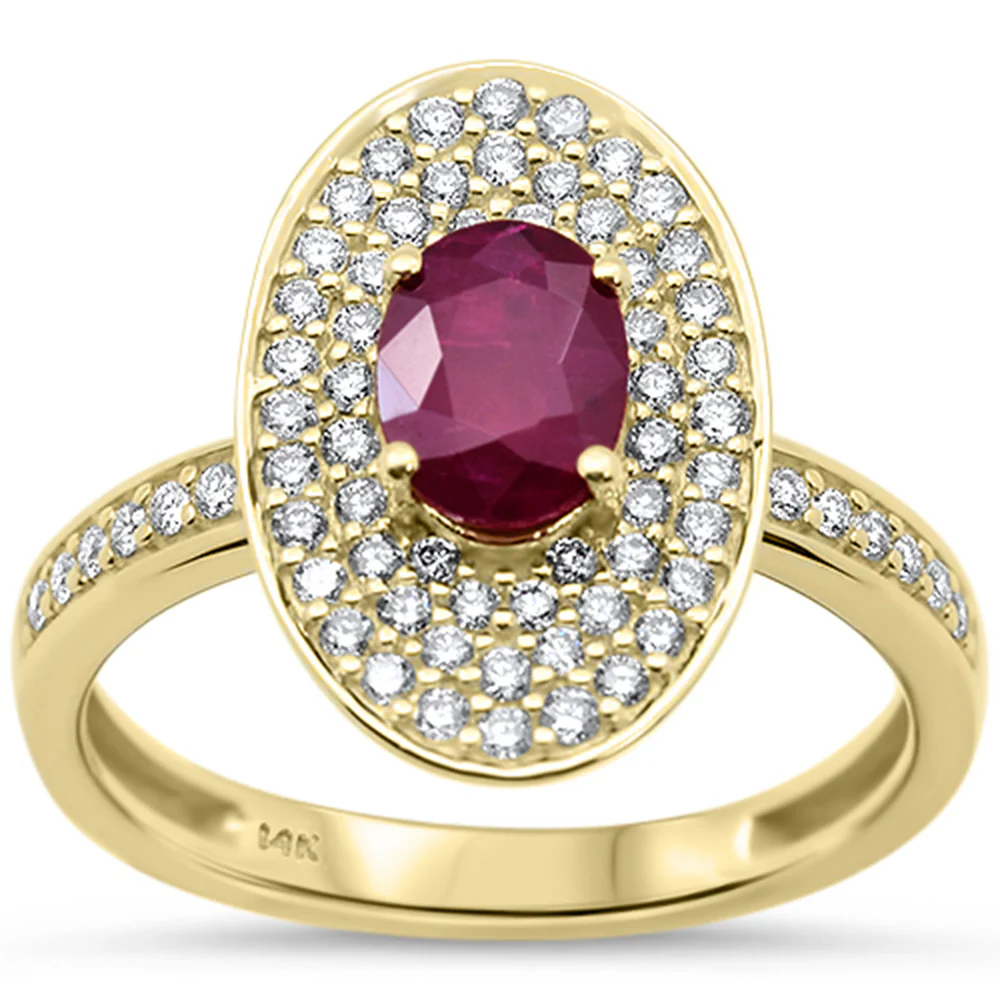 <span style="color:purple">SPECIAL!</span> 1.42ct G SI 14K Yellow Gold Oval Ruby Gemstone & Diamond Ring Size 6.5
