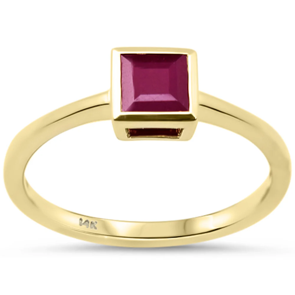 <span style="color:purple">SPECIAL!</span> .85ct G SI 14K Yellow Gold Bezel Set Princess Cut Ruby Gemstone Ring Size 6.5