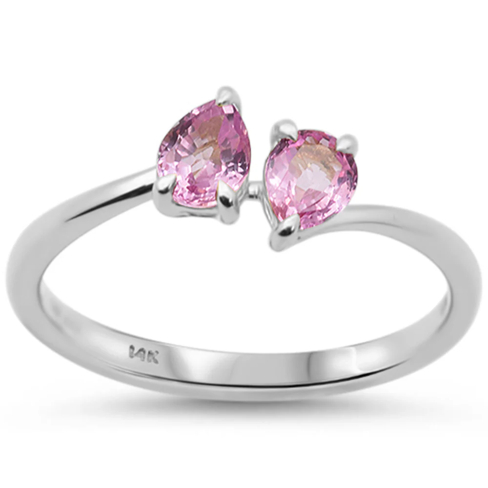 <span style="color:purple">SPECIAL!</span> .75ct G SI 14K White Gold Pear Shaped Pink Sapphire Gemstone Ring Size 6.5