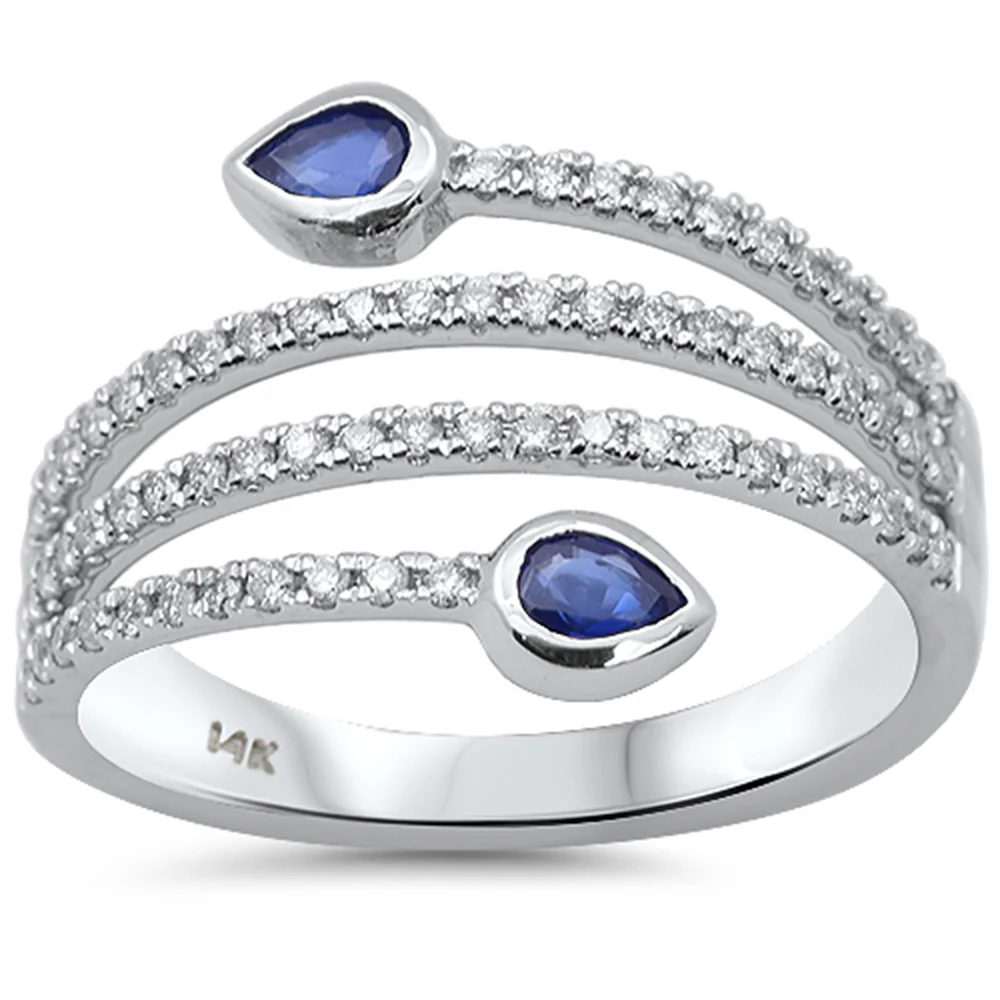 <span style="color:purple">SPECIAL!</span> .59ct G SI 14K White Gold Diamond & Blue Sapphire Gemstone Wrap Around Ring Size 6.5