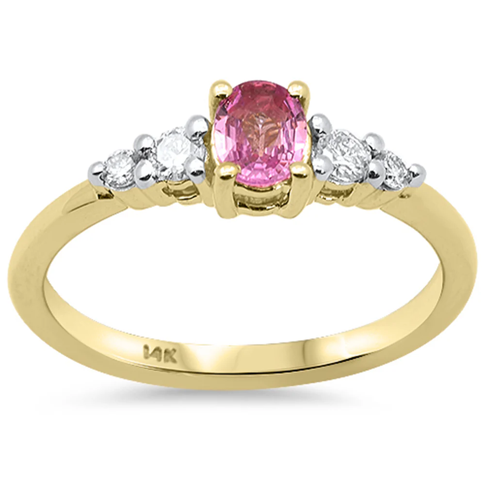 <span style="color:purple">SPECIAL!</span> .51ct G SI 14K Yellow Gold Diamond & Pink Sapphire Gemstone Ring Size 6.5
