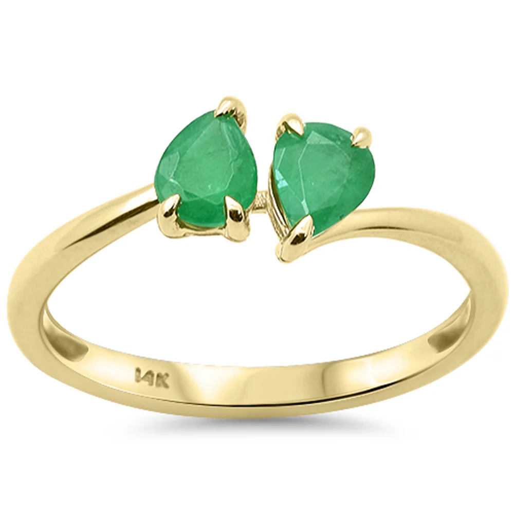 <span style="color:purple">SPECIAL!</span> .68ct G SI 14K Yellow Gold Pear Shape Emerald Gemstone Ring Size 6.5