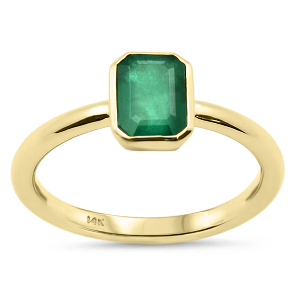 <span style="color:purple">SPECIAL!</span> .94ct G SI 14K Yellow Gold Bezel Set Emerald Gemstone Ring Size 6.5