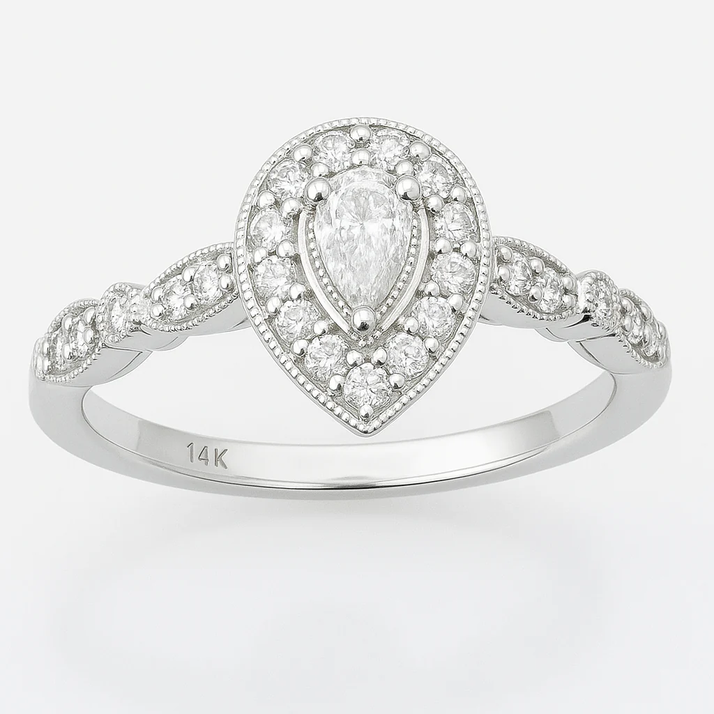 <span style="color:purple">SPECIAL!</span> .38ct G SI 14K White Gold Diamond Pear Shape Diamond Solitaire Ring Size 6.5