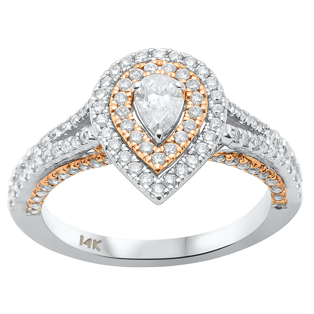 <span style="color:purple">SPECIAL!</span> .90ct Gemstones G SI 14K Two Tone Gold Diamond Pear Diamond Engagement Ring Size 6.5