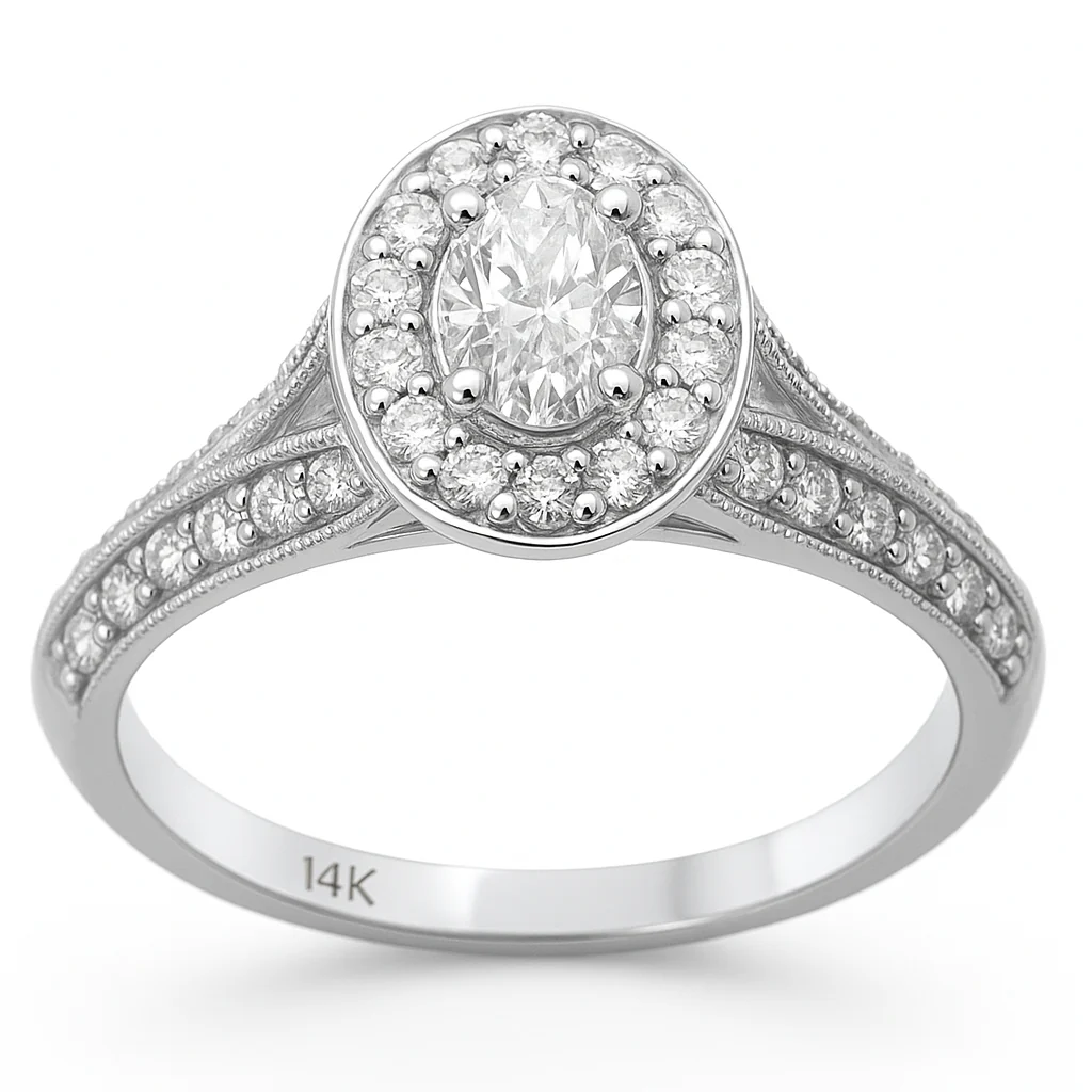 <span style="color:purple">SPECIAL!</span> .71ct G SI 14K White Gold Ovval Diamond Engagement Ring Size 6.5