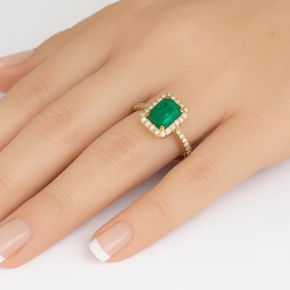 <span style="color:purple">SPECIAL!</span> 1.13ct G SI 14K Yellow Gold Diamond & Emerald Gemstone Ring Size 6.5 - Image 2