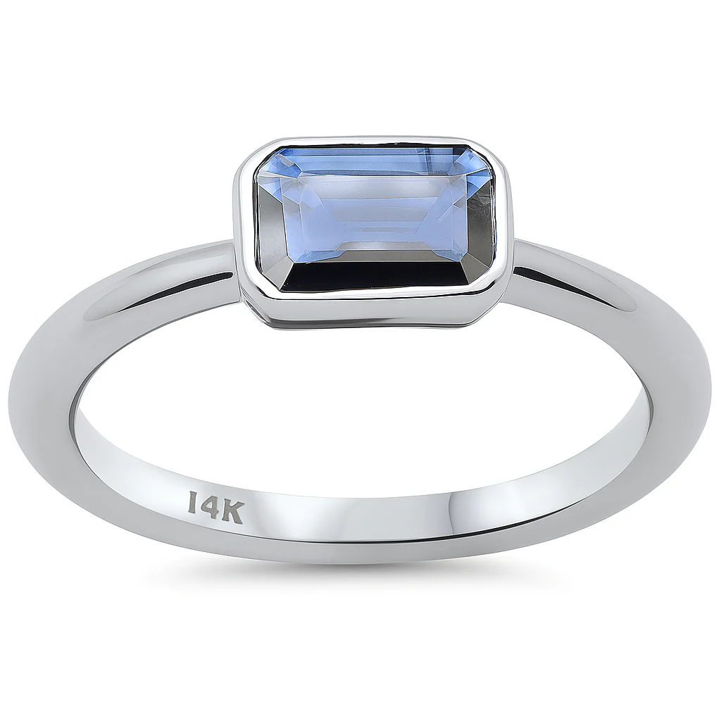 <span style="color:purple">SPECIAL!</span> .86ct G SI 14K White Gold Bezel Set Blue Sapphire Gemstone Ring Size 6.5