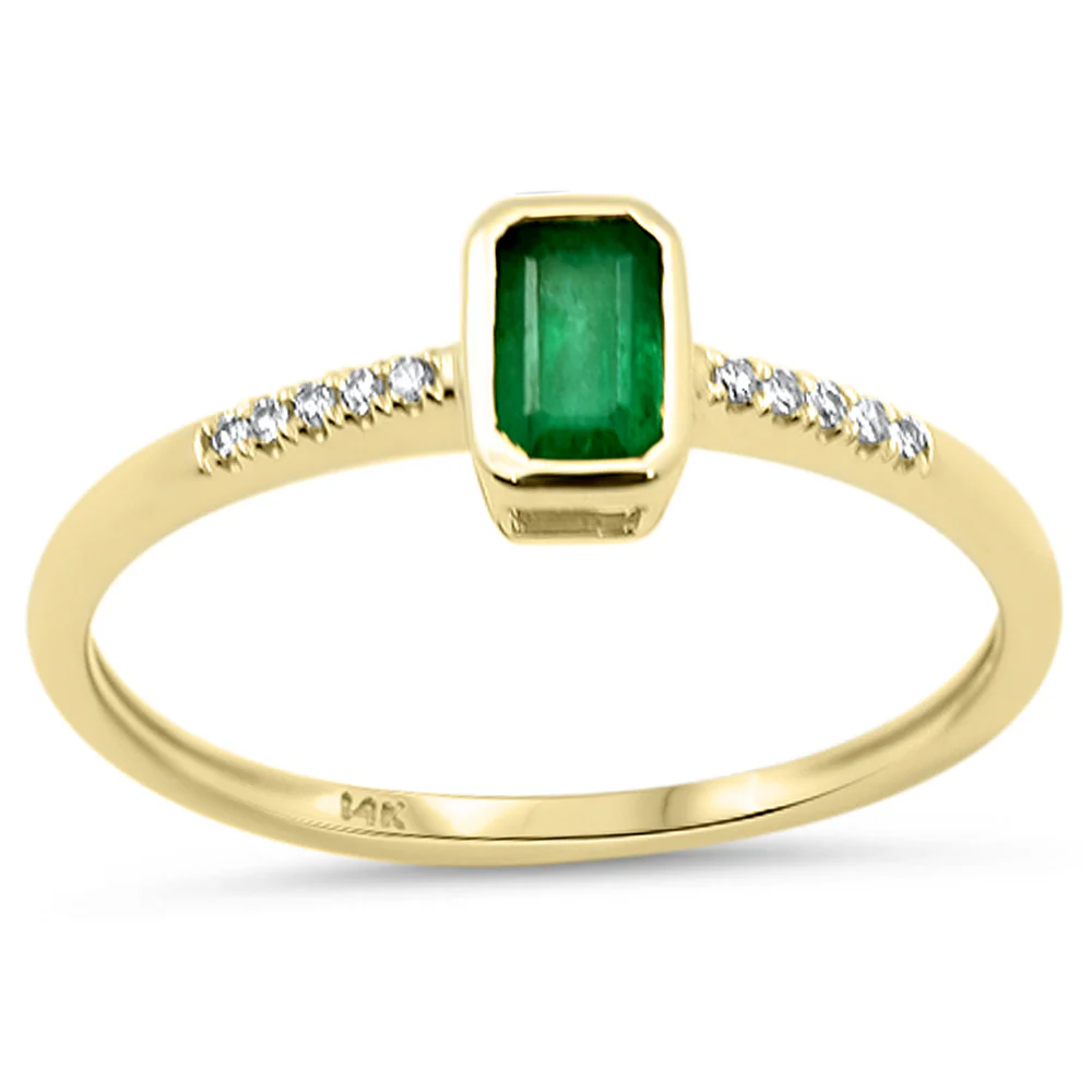 .36ct G SI 14K Yellow Gold Diamond & Emerald Gemstone Bezel Ring Size 6.5