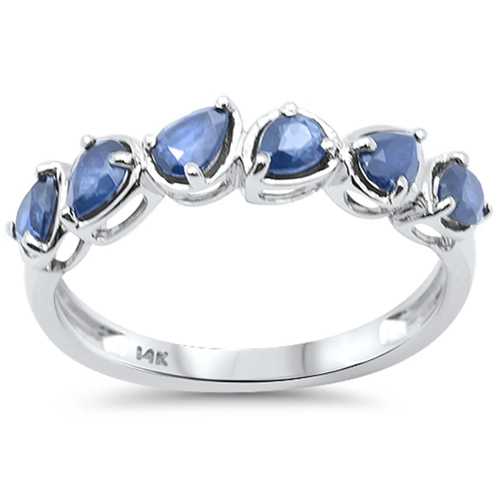 <span style="color:purple">SPECIAL!</span> 1.05ct G SI 14K White Gold Pear Cut Blue Sapphire Gemstone Ring Band Size 6.5