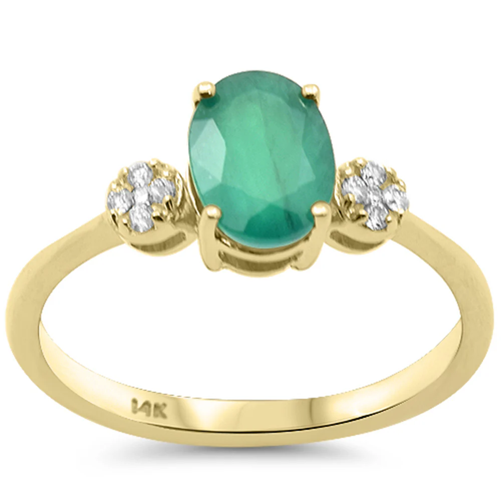 <span style="color:purple">SPECIAL!</span> 1.55ct G SI 14K Yellow Gold Oval Shape Emerald Gemstone & Diamond Ring Size 6.5