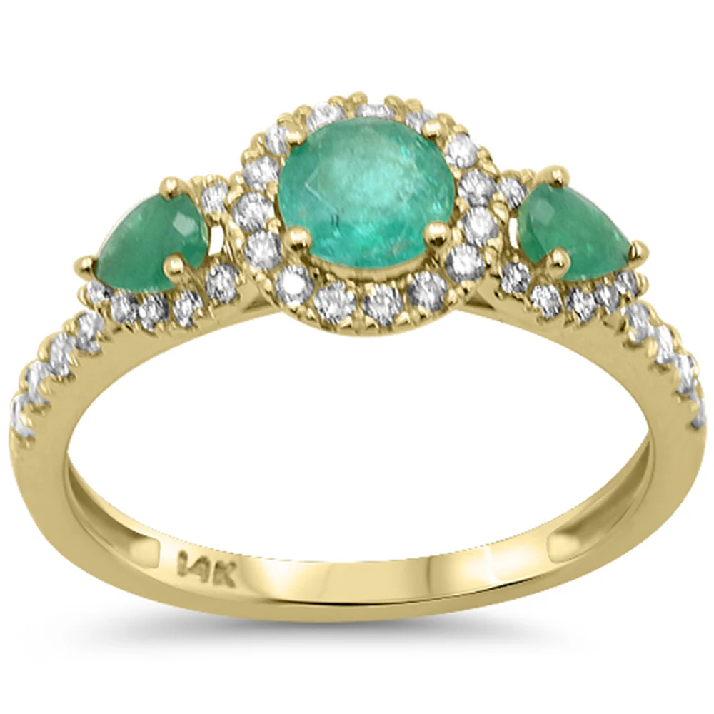 <span style="color:purple">SPECIAL!</span> 1.04ct G SI 14K Yellow Gold Diamond & Emerald Gemstone Three Stone Band Ring Size 6.5
