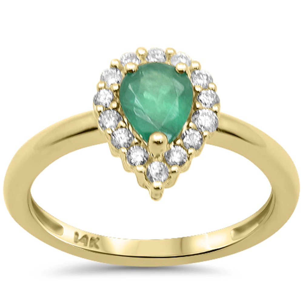 <span style="color:purple">SPECIAL!</span> .97ct G SI 14K Yellow Gold Diamond & Emerald Gemstone Teardrop Ring Size 6.5