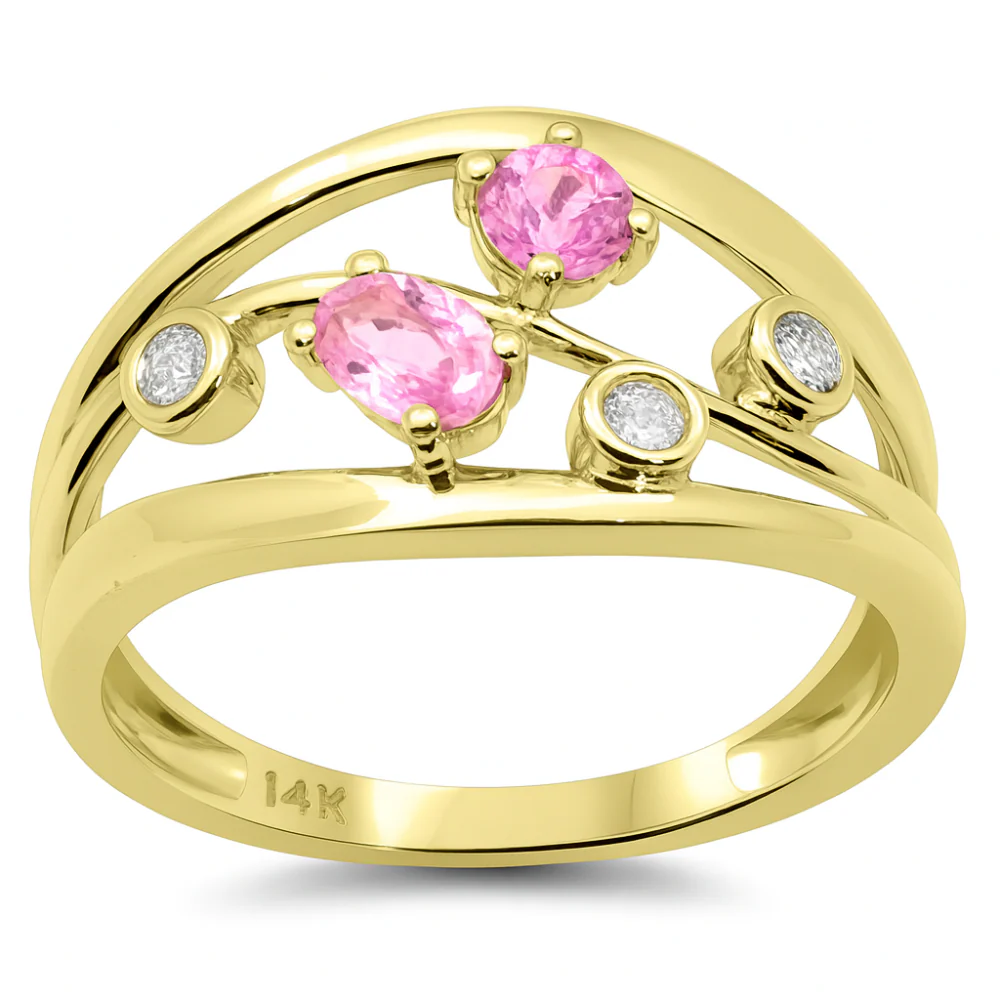 <span style="color:purple">SPECIAL!</span> .72ct G SI 14K Yellow Gold Diamond & Pink Sapphire Gemstone Band Ring Size 6.5