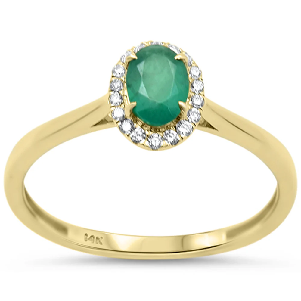 <span style="color:purple">SPECIAL!</span> .63ct G SI 14K Yellow Gold Diamond & Oval Shape Emerald Gemstone Ring Size 6.5