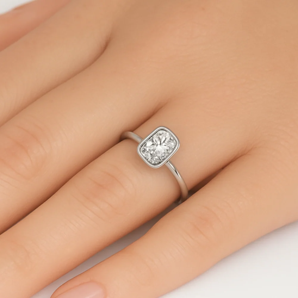 <span style="color:purple">SPECIAL!</span> 1.00ct G SI 14K White Gold Bezel Set Radiant Cut Diamond Solitaire Engagement Ring Size 6.5 - Image 2