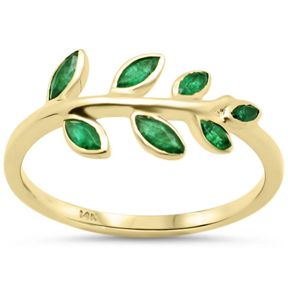 <span style="color:purple">SPECIAL!</span> .45ct G SI 14K Yellow Gold Emerald Gemstone Leaf Ring Size 6.5