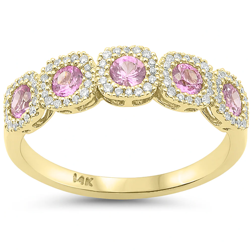 <span style="color:purple">SPECIAL!</span> .73ct G SI 14kt Yellow Gold Diamond & Pink Sapphire Gemstone 5 Stone Ring Size 6.5