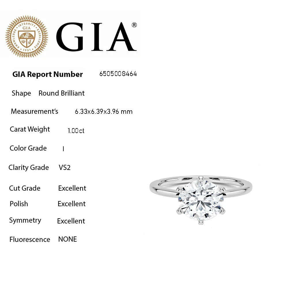 <span style="color:purple">SPECIAL!</span> 1.00ct I-VS2 GIA CERTIFIED 14K White Gold Round Diamond Solitaire Ring Size 6
