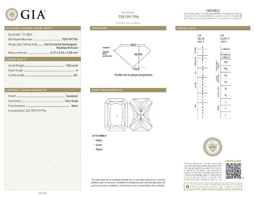 <span style="color:purple">SPECIAL!</span> 1.00ct H-SI1 GIA CERTIFIED 14K White Gold Radiant Cut Diamond Solitaire Ring Band Size 6 - Image 4