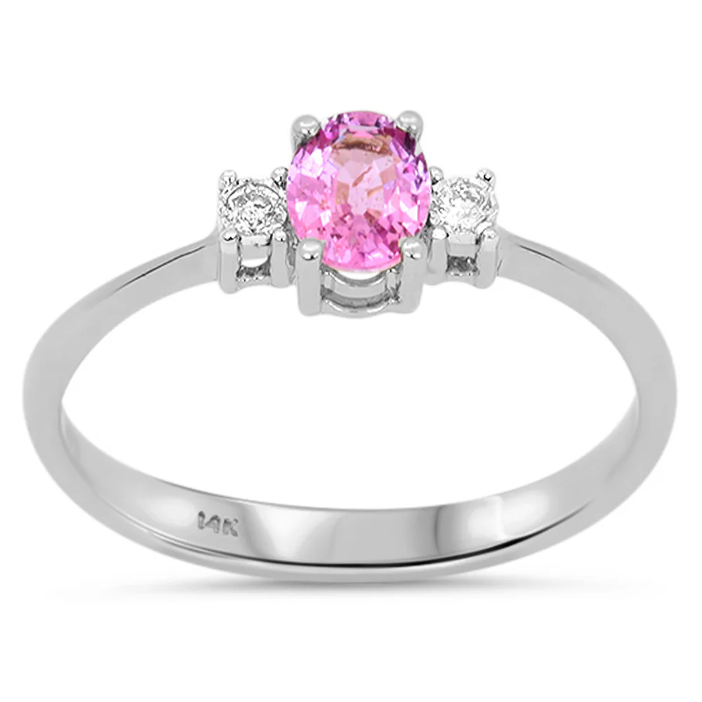 <span style="color:purple">SPECIAL!</span> .46ct G SI 14kt White Gold Diamond & Pink Sapphire Three Stone Gemstone Ring Size 6.5